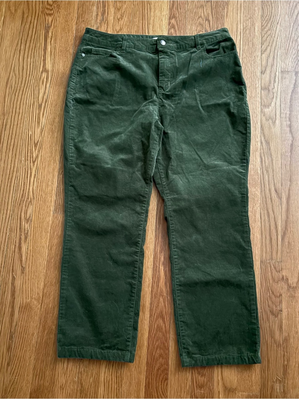 Coldwater Creek Olive Green Corduroy Cotton Straight Leg Pants Women’s 14 Petite